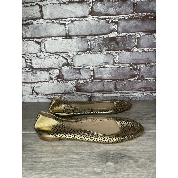 J.Crew Nora Metallic Gold Leather Perforated Ballet Flats Women’s Sz 10M US/41EU - Picture 3 of 16
